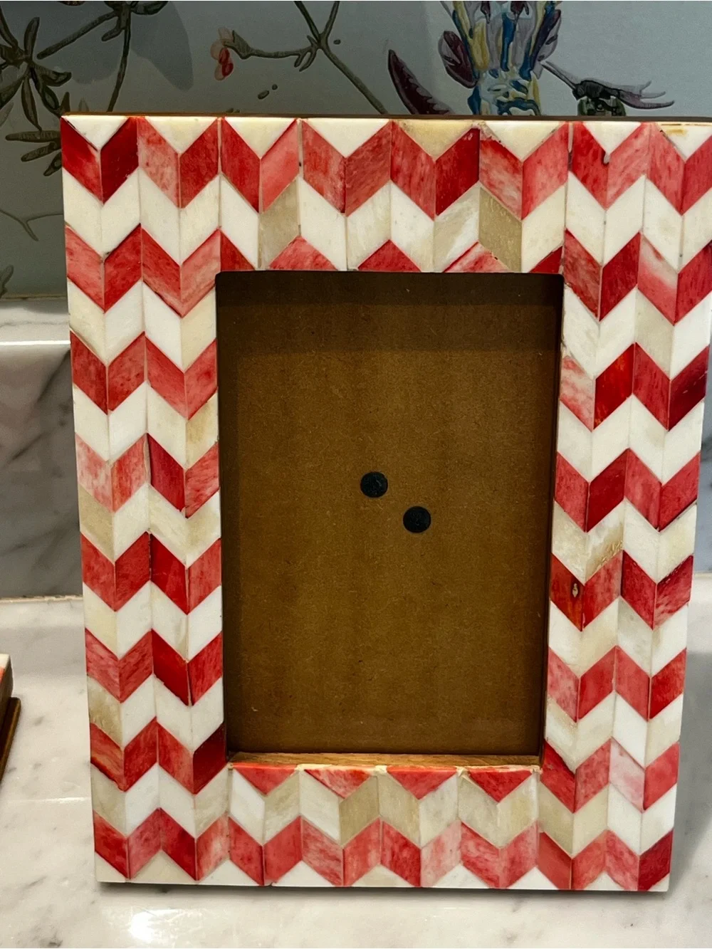 Pair of Two's Company Pink and White Chevron Double Frames